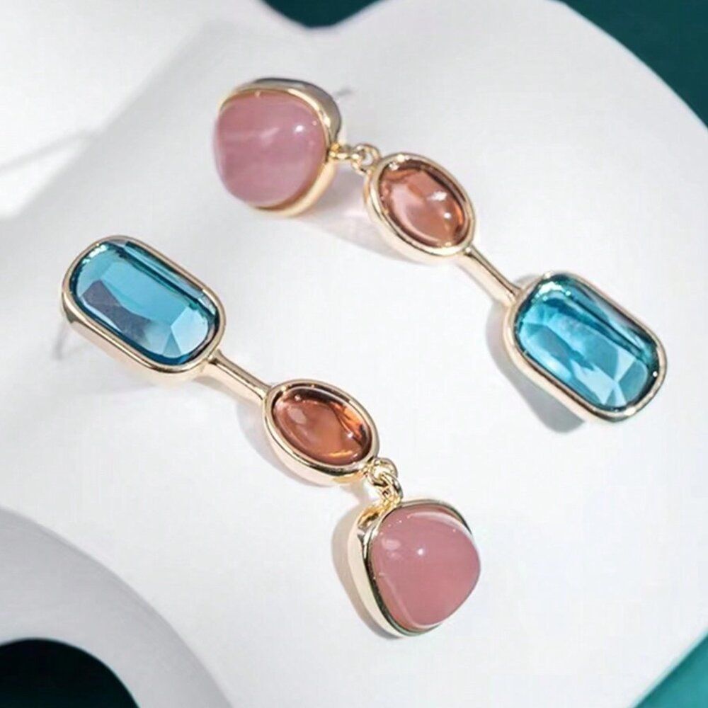 5/$25 Asymmetric Multicolor Acrylic Crystal Drop Earrings Mismatched Earrings - Picture 2 of 6